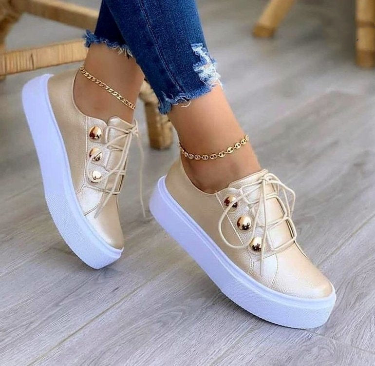 Lace-up Flats Sneakers Women Rivet Casual Shoes Lace-up Flats Sneakers Women Rivet Casua | Ectron Online