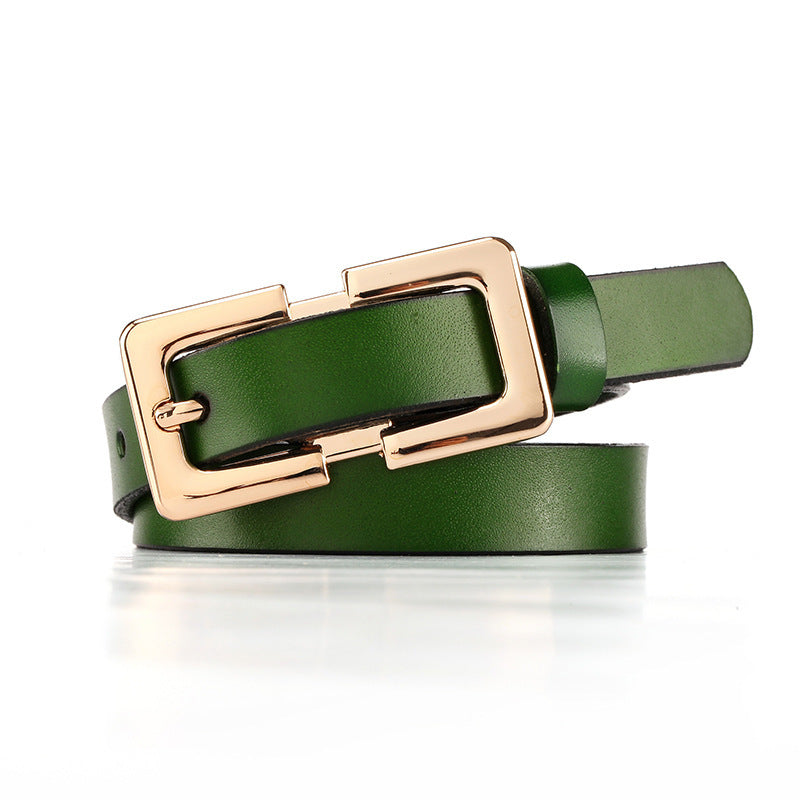 Retro Ladies Cowhide Leather Pin Buckle Belt Thin Simple Wild Belt Women Decoration Green Wholesale