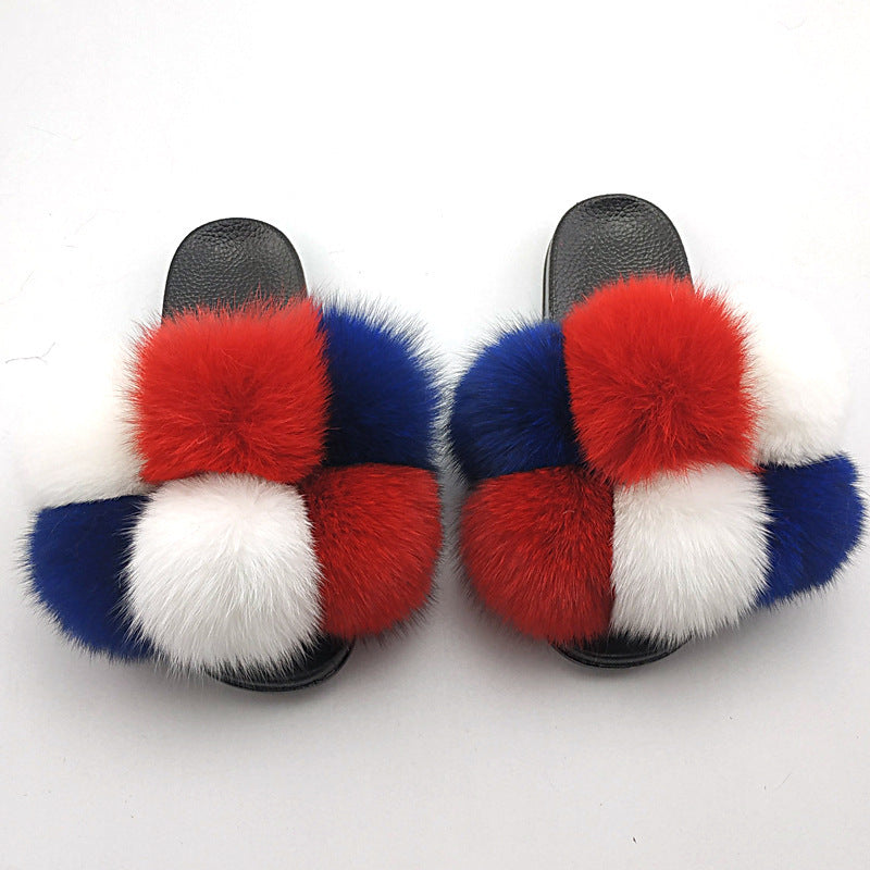 Luxury Fox Fur Slides & Fluffy Slippers Fox Fur Ball Slippers For Outer Wear | Ectron Online