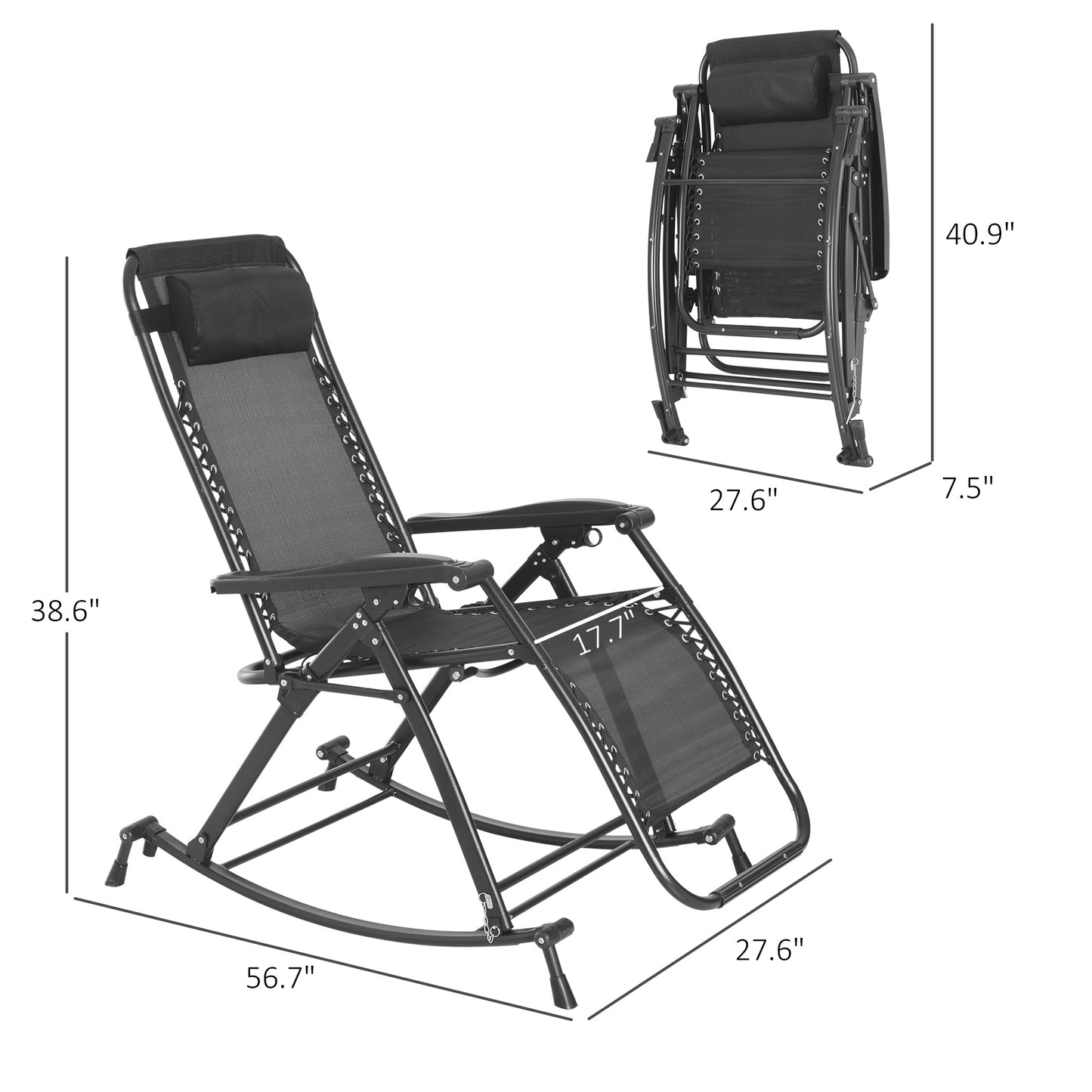 Foldable Zero Gravity Rocking Chair with Cup Holder & Pillow - Gray