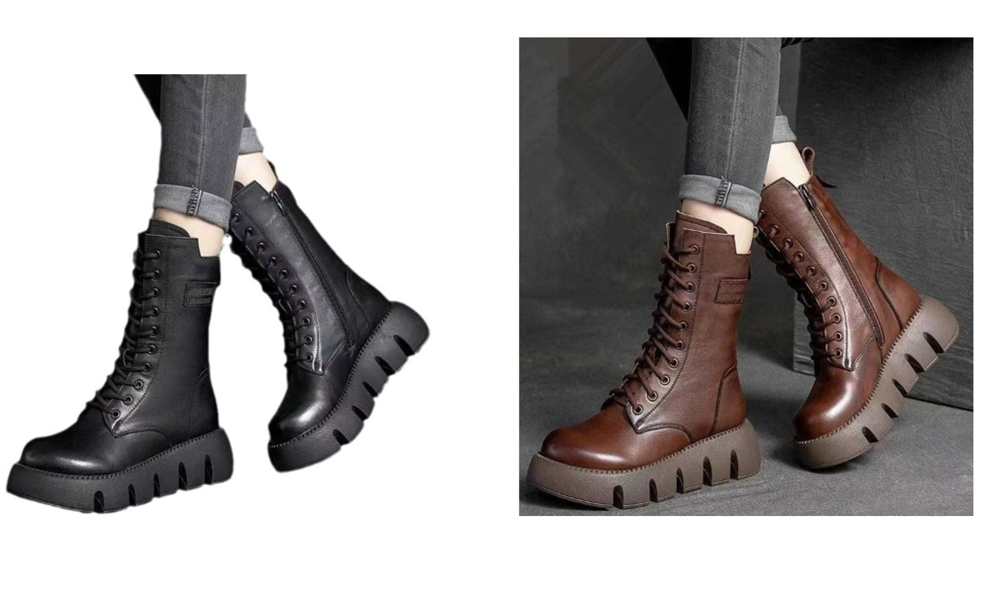 Retro Boots For Women Lace-up Shoes Autumn And Winter Versatile High Top Buckle British Boots