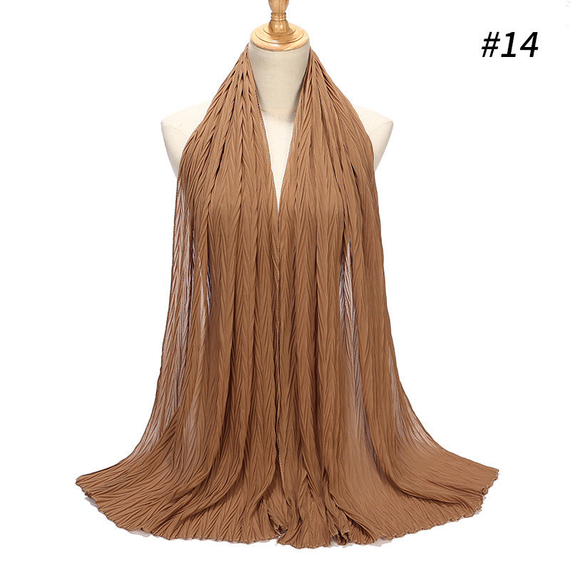 Fashion Pearl Chiffon Pleated Head Gauze Scarf