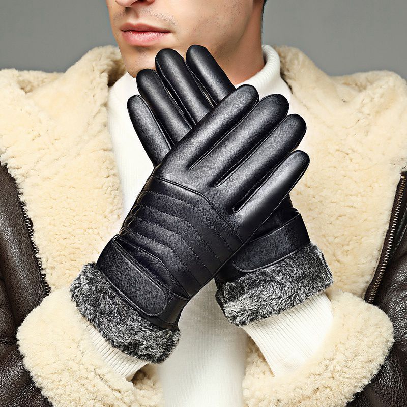 Leather Gloves Men's Waterproof Touch Screen