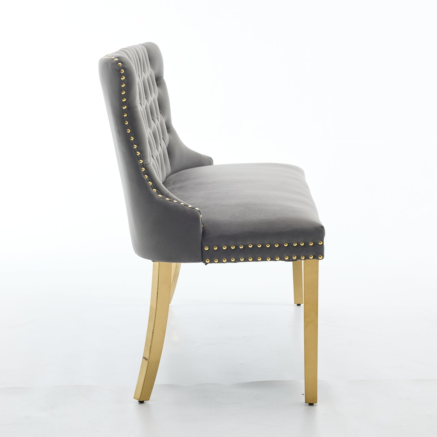 Gray Velvet Tufted Dining Loveseat Bench with Gold Legs - 2-Seater