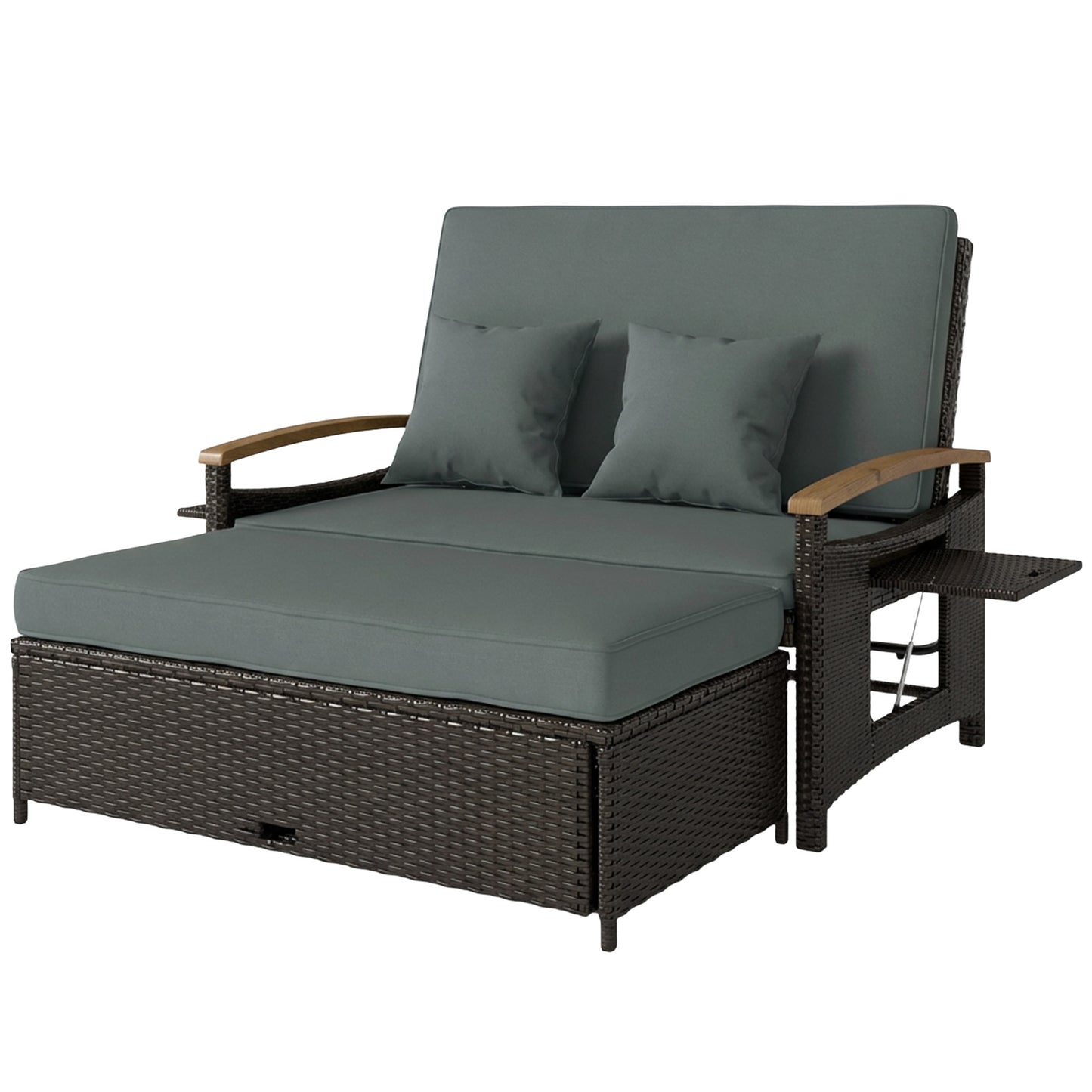 Rattan Outdoor Daybed with 4-Level Adjustable Backrest - Gray
