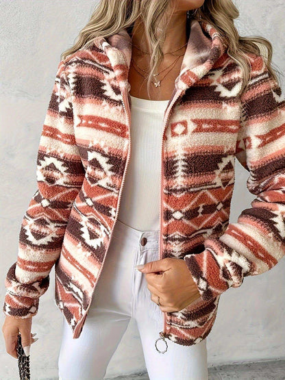 Casual Geometric Pattern Hooded Jacket Fashion Casual Geometric Pattern Printed | Ectron Online