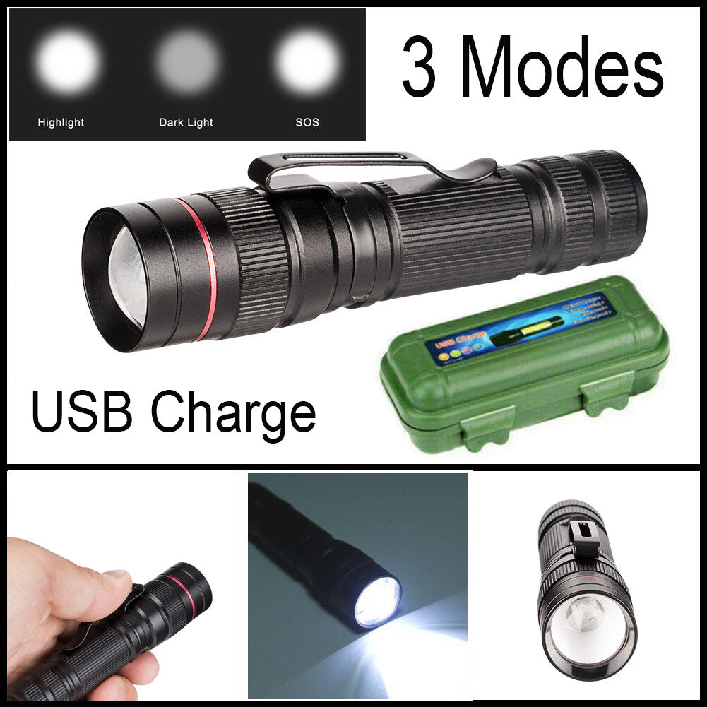 Military LED Tactical Flashlight - Powerful USB Rechargeable Torch