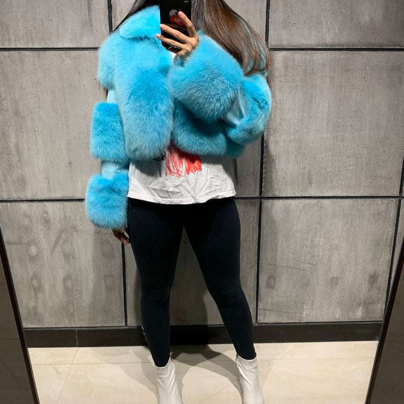 Women's Lapel Artificial Fur Coat - Chic Fur Stitching Women's Fur Stitching Lapel Artificial F | Ectron Online