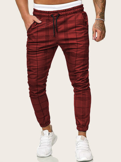 Micro-elastic plaid pants