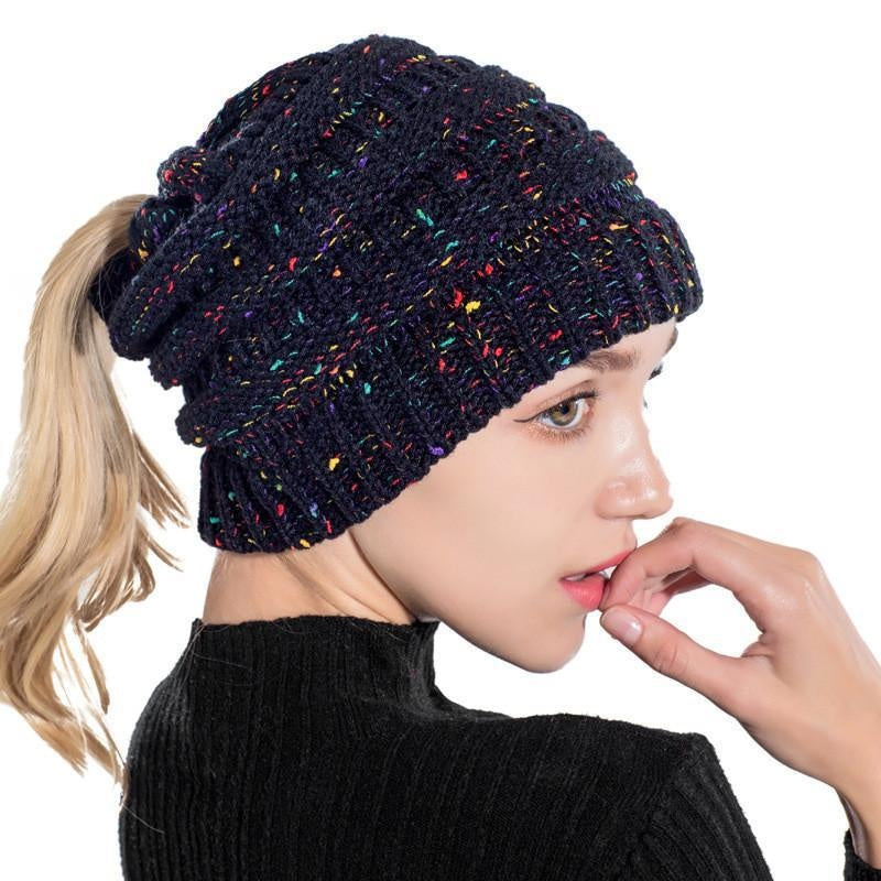 Knitted Ponytail Hat - Women's Fashion Wool Hat for Stylish Comfort Hats & Caps | Ectron Online