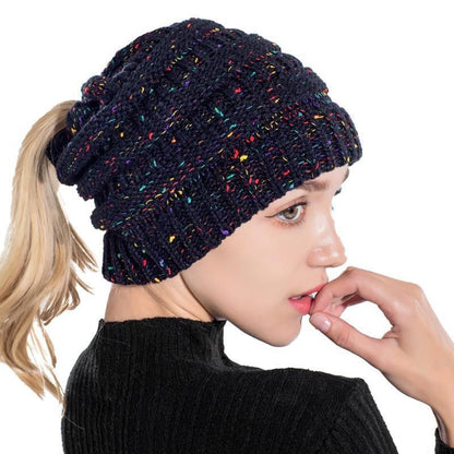 Knitted Ponytail Hat, Women's Wool Hat Fashion