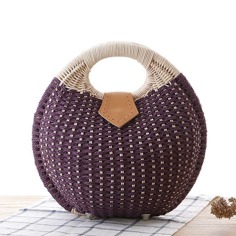 Round Rattan Handbag – Elegant Woven Straw Bag for Women Rattan handbag | Ectron Online