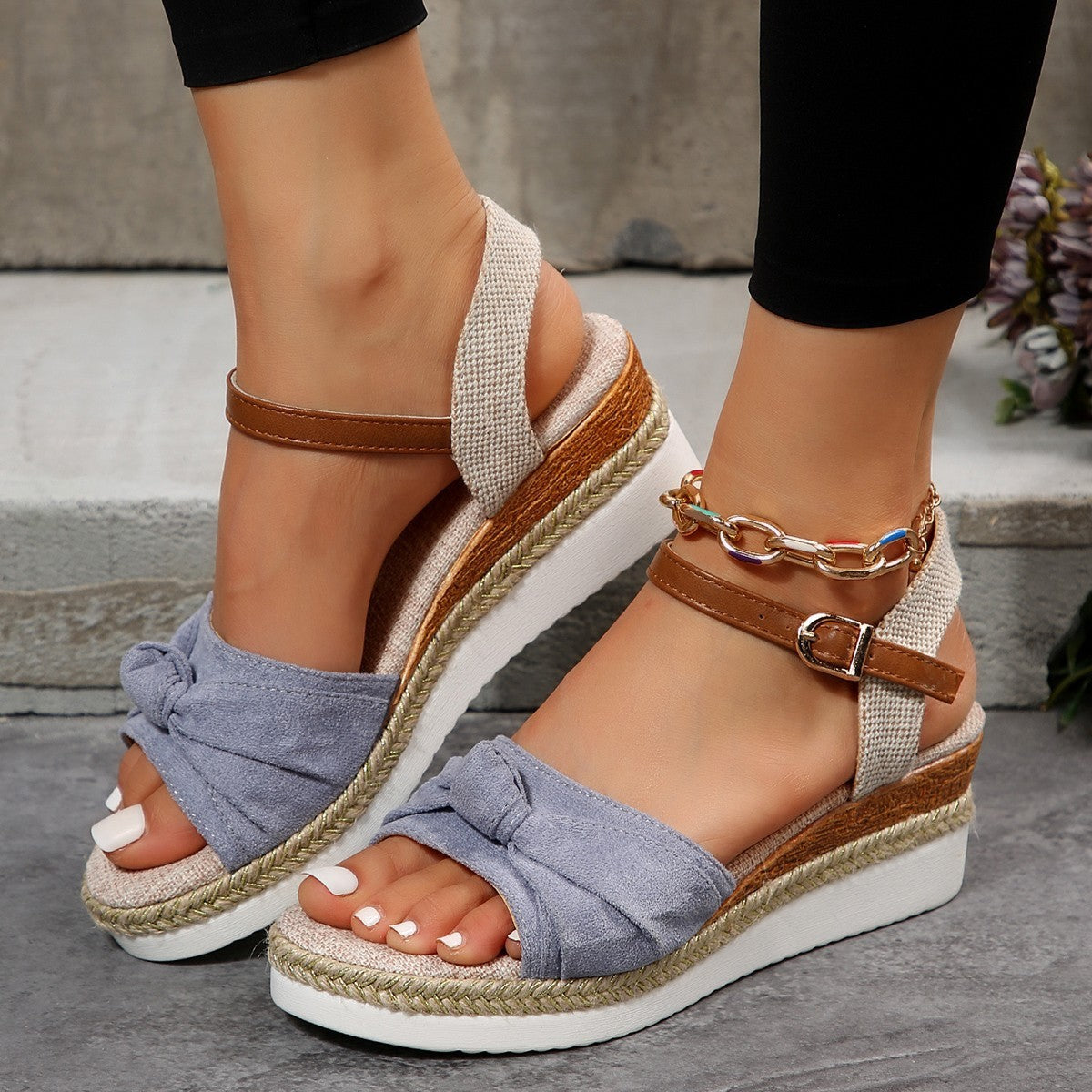 Women’s Thick-Soled Bow Wedge Sandals – Casual Summer Linen New Thick-soled Bow Sandals Summer Fashi | Ectron Online
