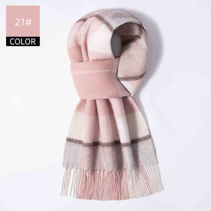 Plaid scarf with pink and beige colors on a white background
