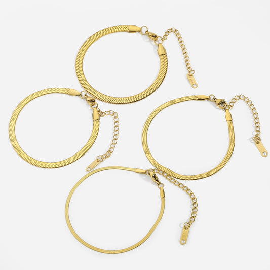 Simple Steel Peptide 18K Gold Plating Chain Like Flat Snake Bracelet