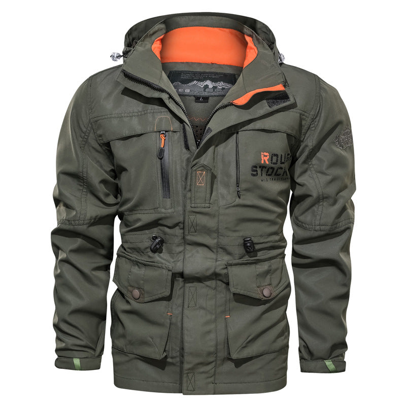 Men's Casual Mid-Length Hooded Outdoor Jacket - Plus Size