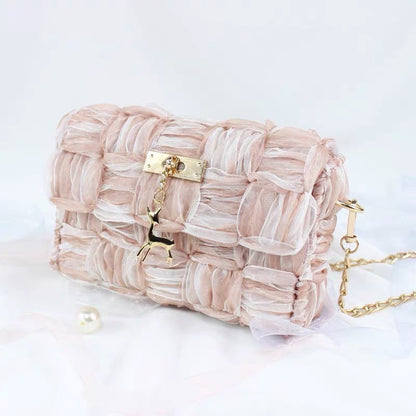 Ribbon gauze hand-woven chain bag