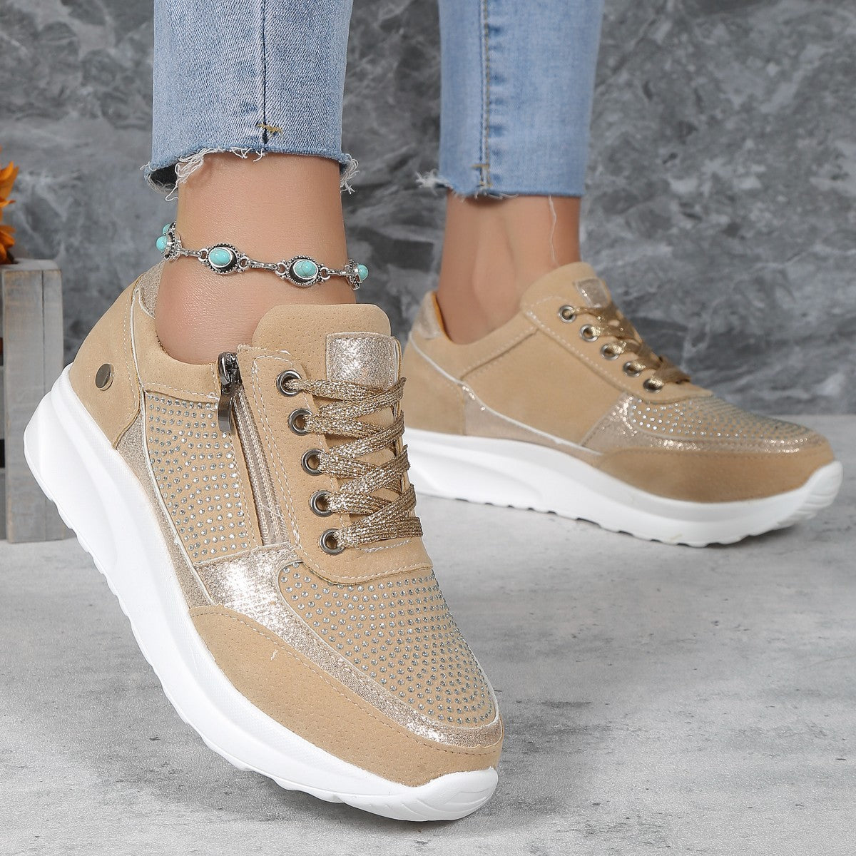 Flat Round Toe Rhinestone Pumps Women's Sports Casual Shoes Flat Round Toe Rhinestone Pumps Women's | Ectron Online