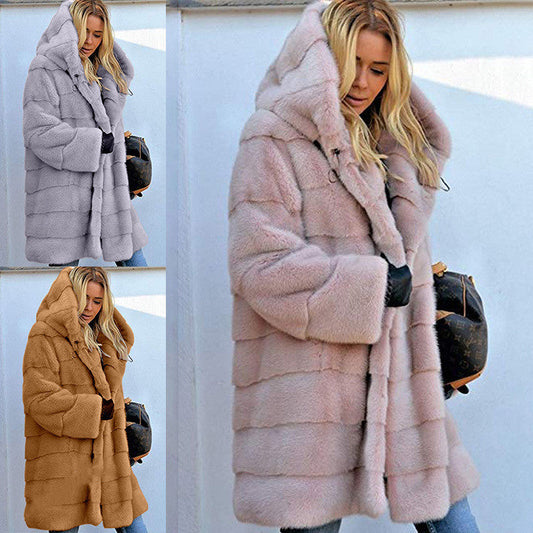 Women's Oversized Imitation Fur Coat | Plush Solid Color Hooded Jacket Solid Color Loose Plush Hooded Coatimita | Ectron Online
