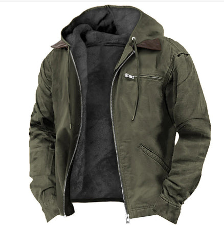 Men's Winter Hooded Fleece Jacket - Warm Zip-Up Casual Outwear
