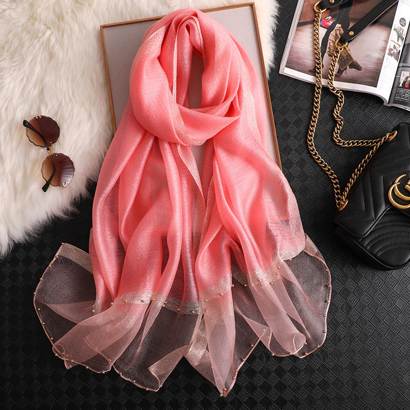 Fashion Big Red Silk Scarf Women's Thin Scarf All-match