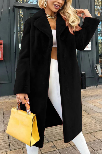 Women's Elegant Plush Long Coat | Lace-Up Turn-Down Collar Jacket Women's Fashionable Elegant Lace-up Turn | Ectron Online