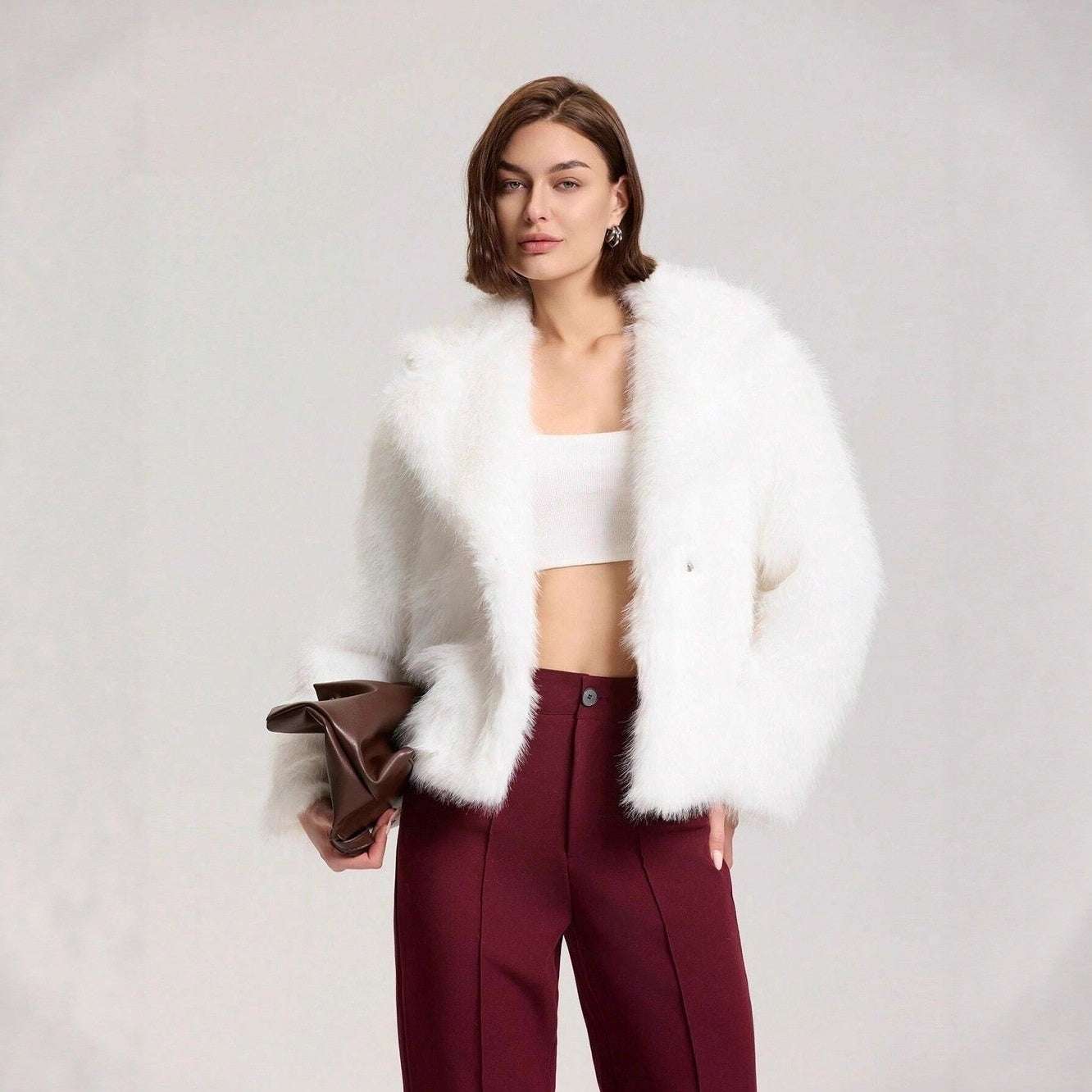 Fox Fur Thick Warm Long Sleeves Short Coat