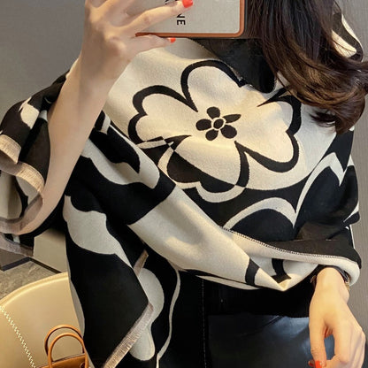 High-Grade Black & White Versatile Scarf | Warm Shawl for Summer A/C Air-conditioned Room Spring And Summer H | Ectron Online