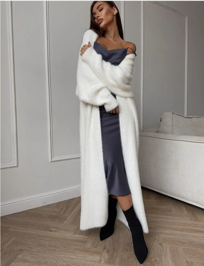 Women's Imitation Mink White Cardigan | Loose Soft Knit Sweater Imitation Mink White Sweater Cardigan Co | Ectron Online