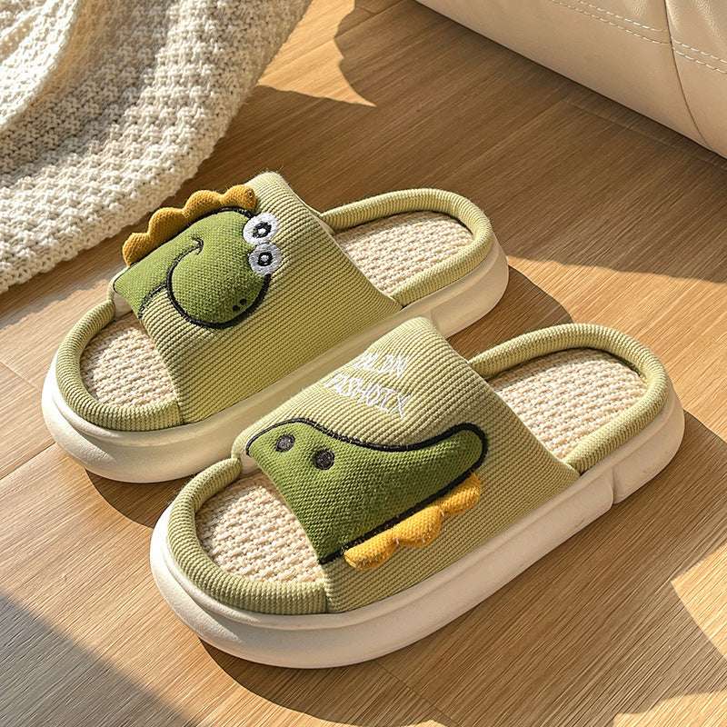 Cartoon Dinosaur Linen Slippers – Breathable Non-slip Summer Shoes Sweat-absorbent Non-slip Breathable Thic | Ectron Online