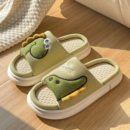 Cartoon Dinosaur Linen Slippers – Breathable Non-slip Summer Shoes Sweat-absorbent Non-slip Breathable Thic | Ectron Online