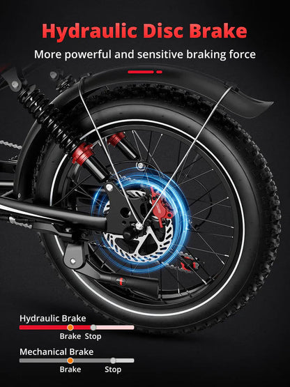Front wheel with hydraulic disc brake on a fat-tire electric bike
