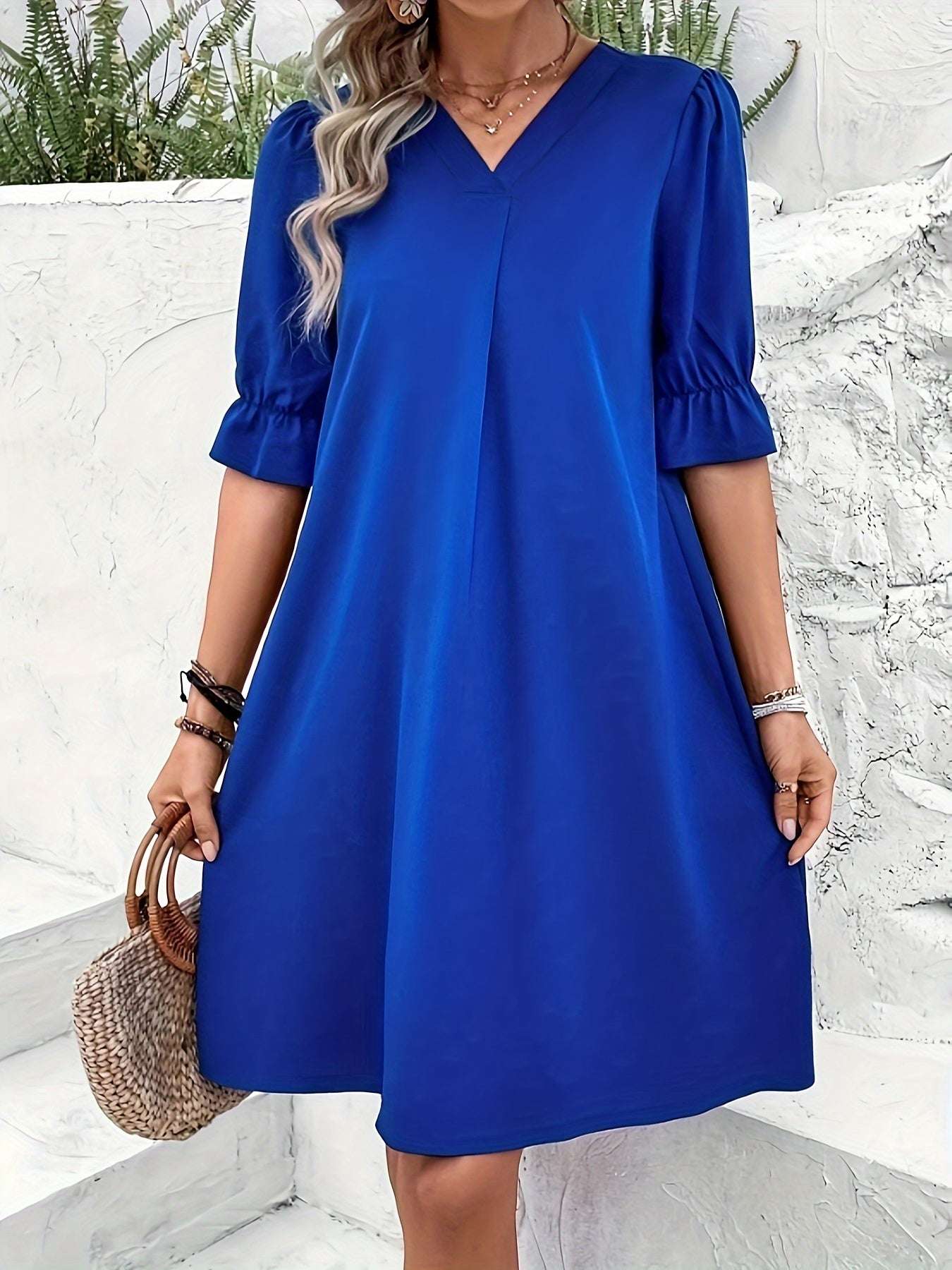 Elegant Color Short Sleeve Dress For Spring  Summer Women's Clothing