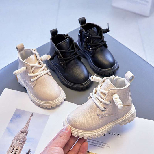 Autumn Black Short Leather Boots For Girls