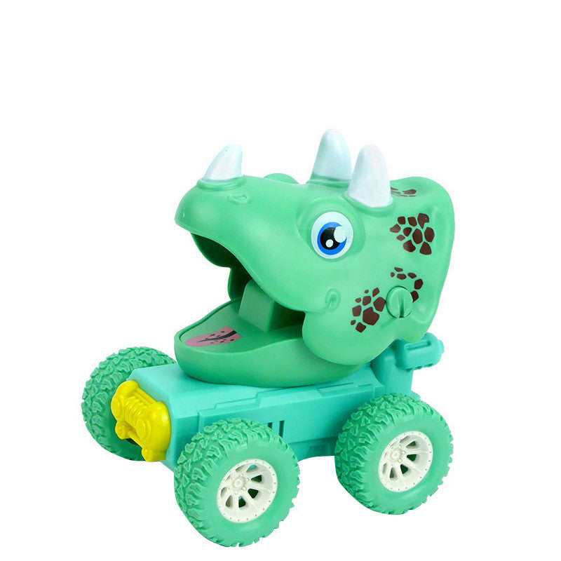Toy dinosaur with wheels on a white background