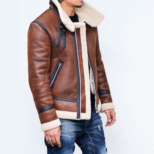 Men's Leather Highneck Winter Jacket