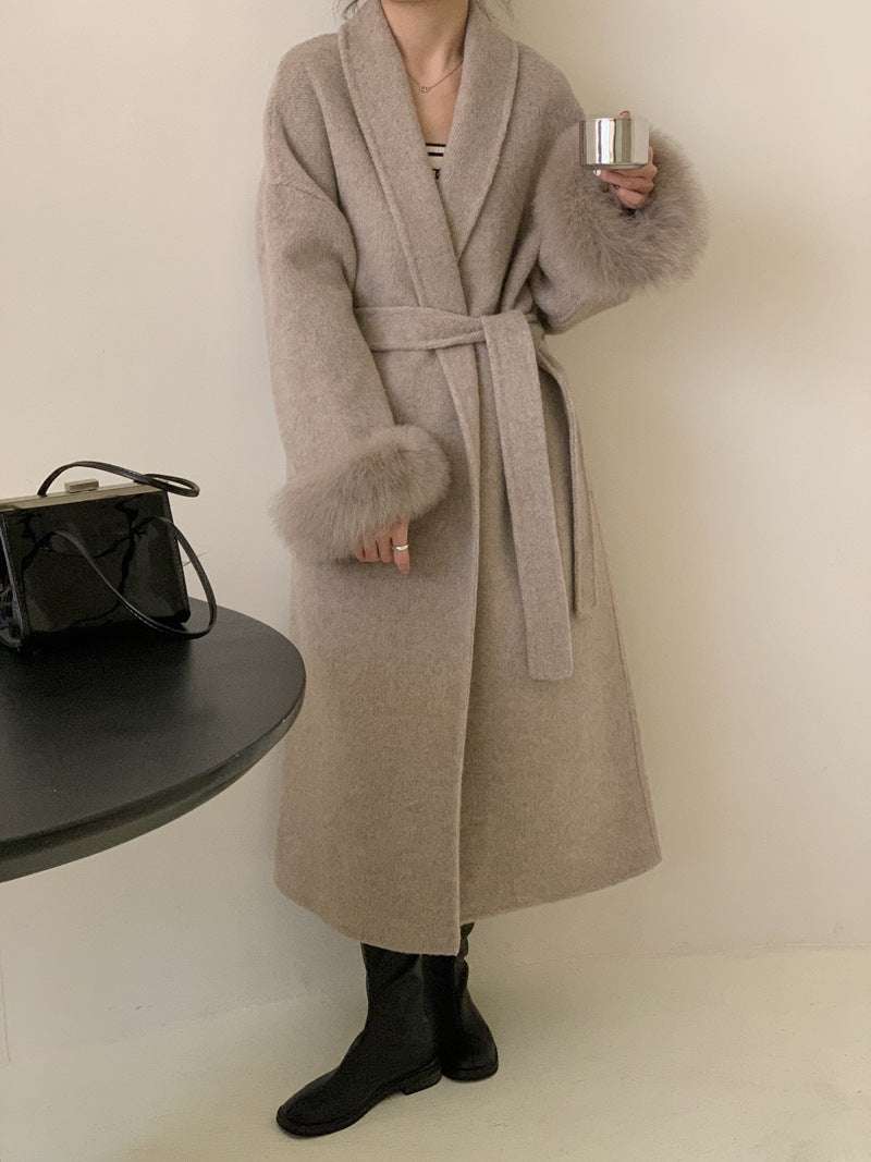 Women's Long Reversible Cashmere Coat - Lapel Style Women's Long Lapel Reversible Cashmere C | Ectron Online