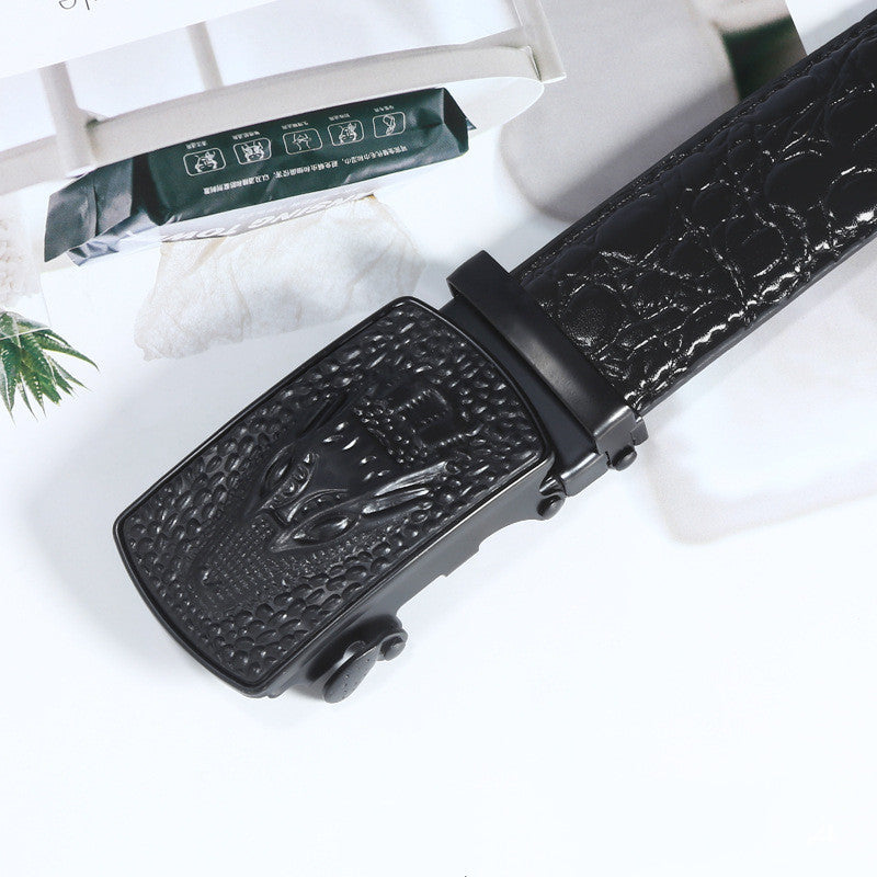 Leather Belt Men's Business Print Automatic Buckle