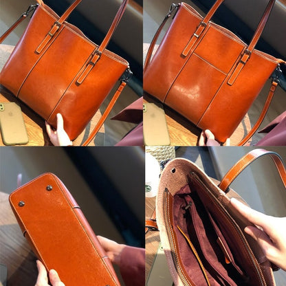 Women's Genuine Leather Tote Bag | Large Cowhide Messenger Bag Big Bag Genuine Leather Capacity Cowhid | Ectron Online