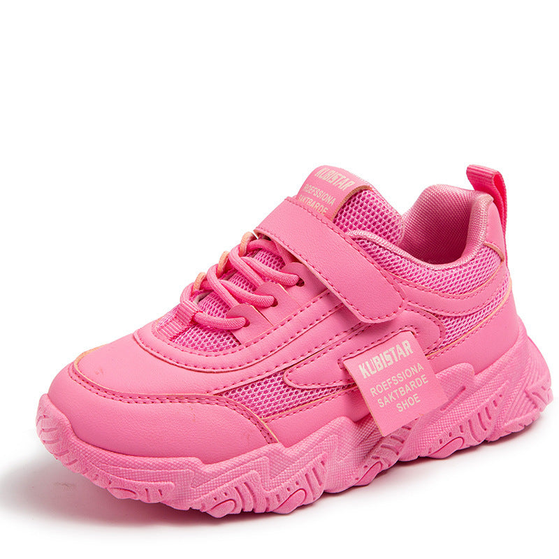 Girls' mesh sneakers in bright pink with cushioned high-top collar