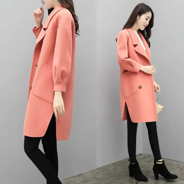 Purple Woolen Coat Women's Mid-length Lantern Sleeve Purple Woolen Coat Women's Mid-length La | Ectron Online