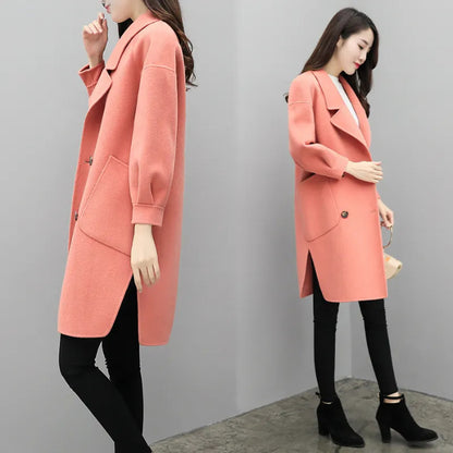 Purple Woolen Coat Women's Mid-Length Lantern Sleeve