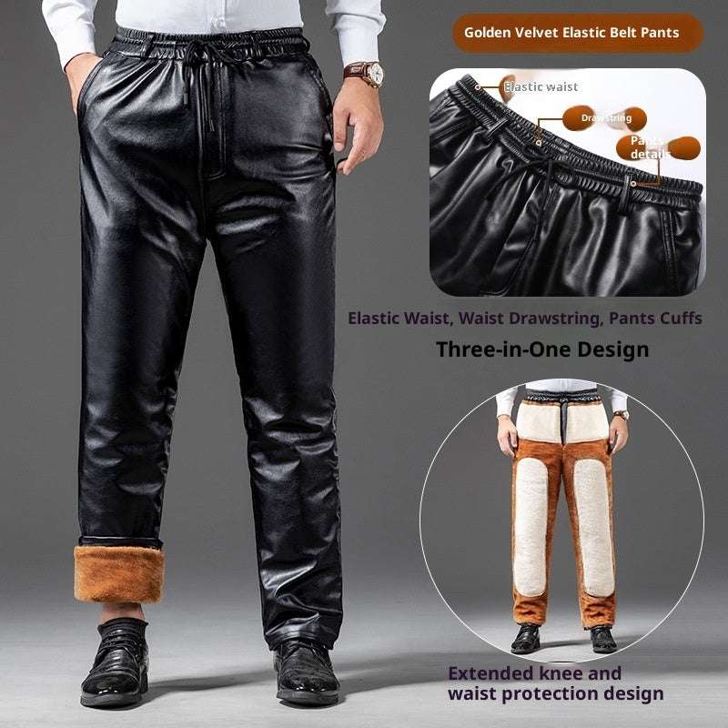 Men's Thick Fleece-Lined Leather Coat