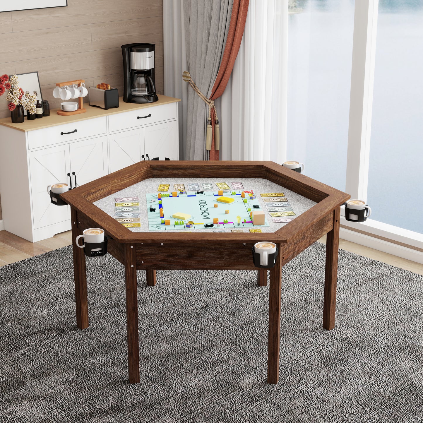 Hexagon Board Game & Dining Table - 6 Player Rustic Brown Wood