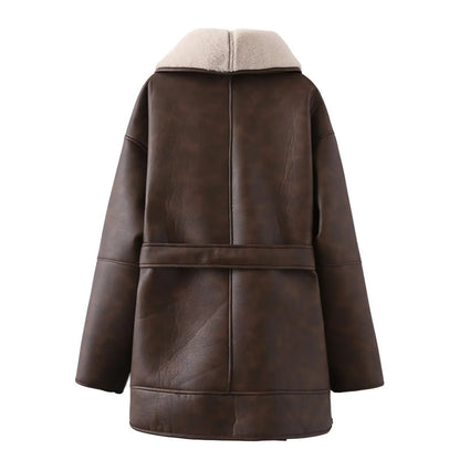 Women's American Fashion Double Breasted Mid-Length Loose Coat