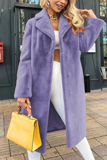 Women's Elegant Plush Long Coat | Lace-Up Turn-Down Collar Jacket Women's Fashionable Elegant Lace-up Turn | Ectron Online