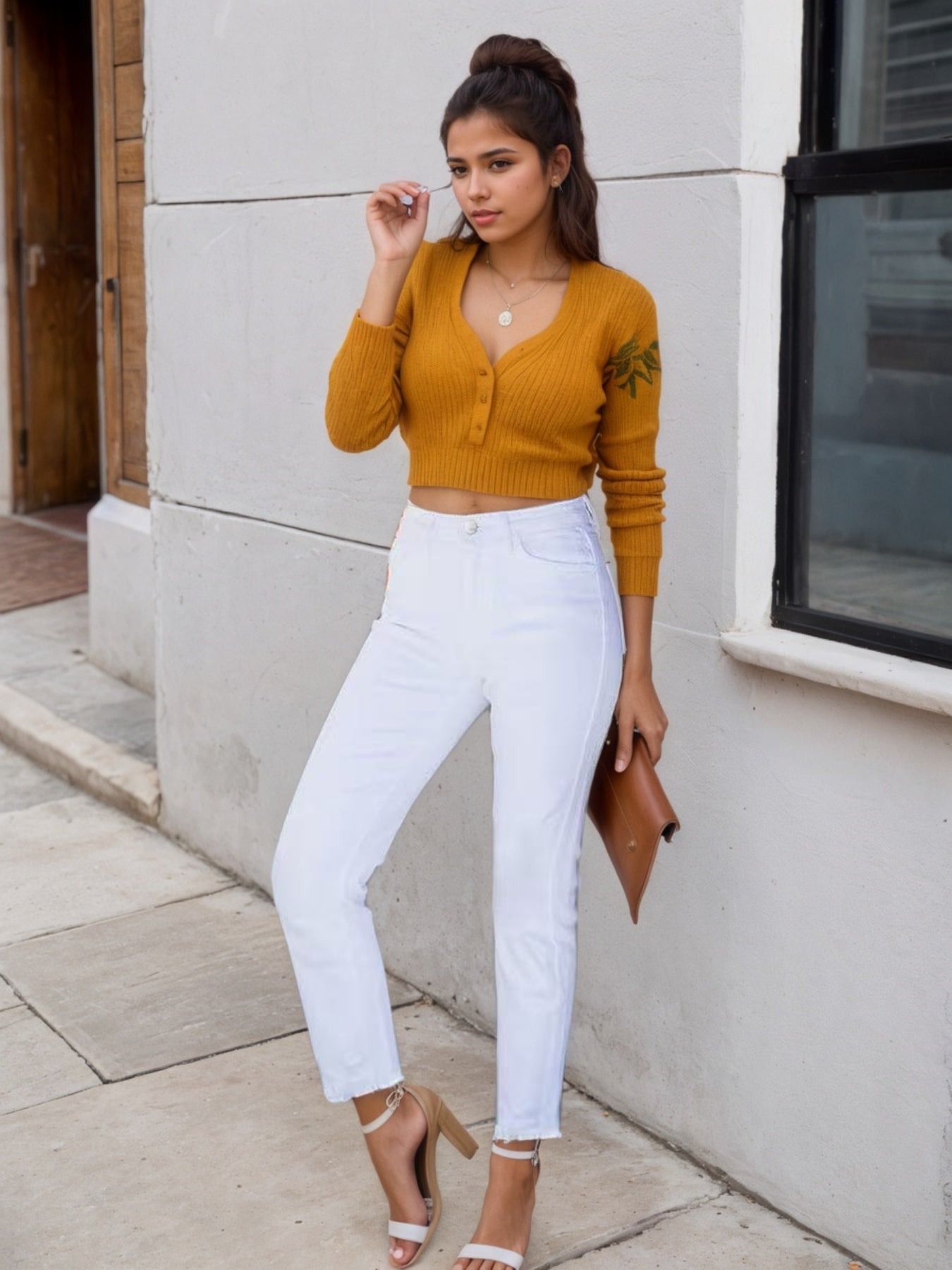 Women's Pure White Fringed Slim-Fit Jeans