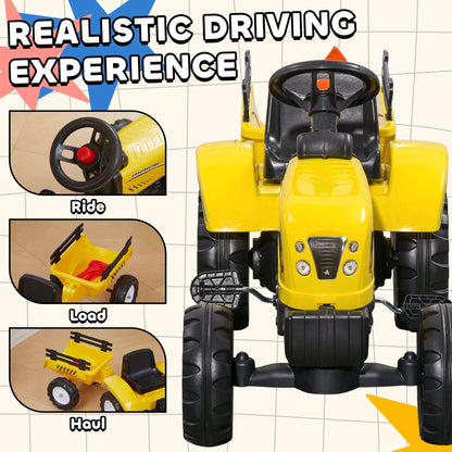 Kids Ride-On Tractor with Trailer & Garden Tools - Yellow Pedal Kart Kids Ride on Tractor with Back Trailer, | Ectron Online