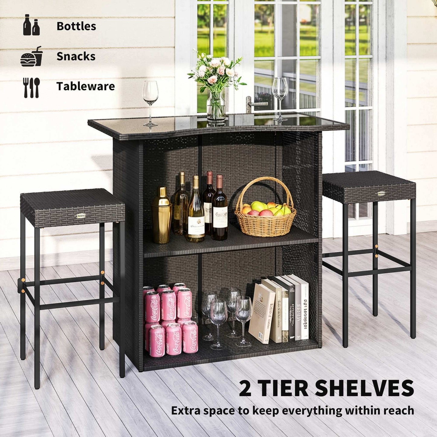 5-Piece Rattan Wicker Bar Set | High Top Outdoor Table & 4 Stools