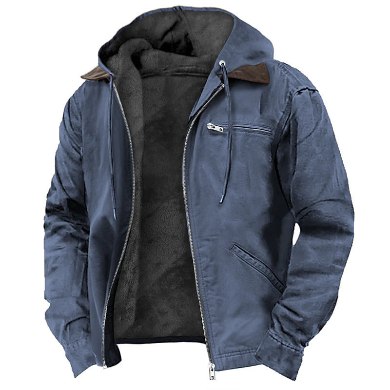 Men's Winter Hooded Fleece Jacket - Warm Zip-Up Casual Outwear